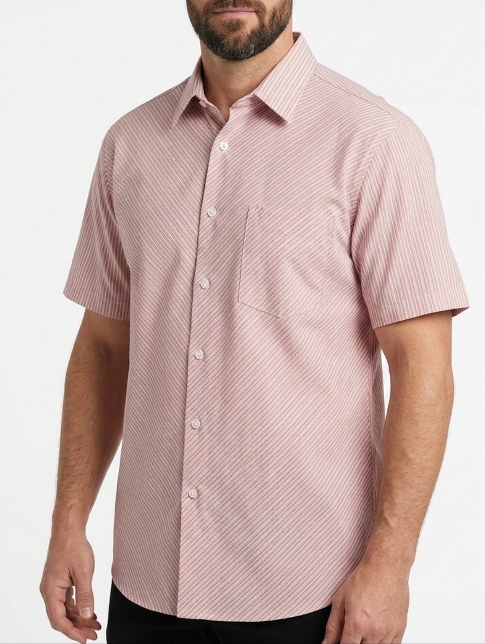 Dazinee Men's Red Striped NWT Short Sleeve Casual Button Down Shirt Size Medium